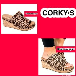 NWT  CORKY’S   “ Hissy Fit “ Leopard wedges Sandals Platforms, Heels